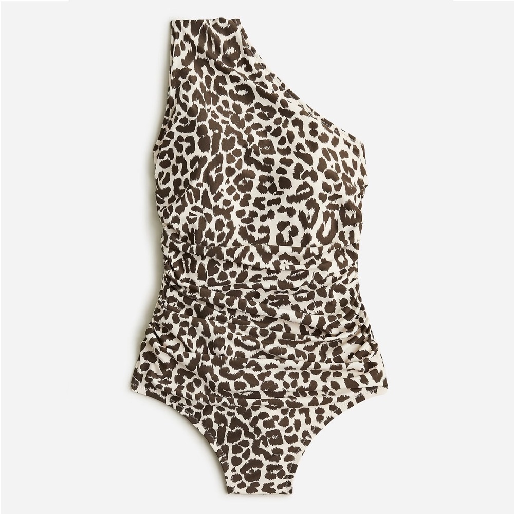 J.Crew Leopard Print Ruched One-Shoulder One-Piece Swimsuit